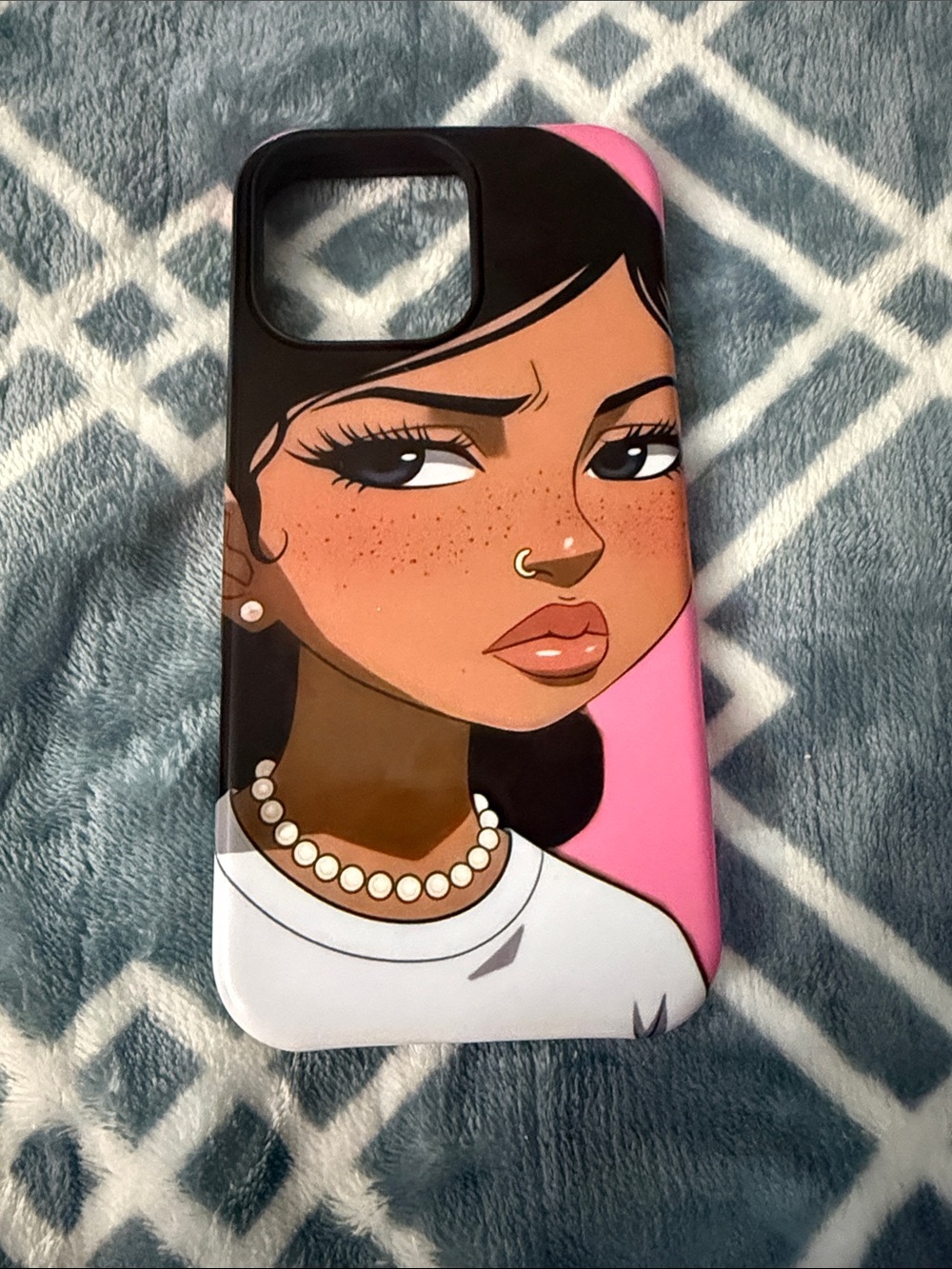 Stylish Illustrated Phone Case — Pink & Black